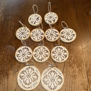 Rustic Boho Christmas Ornaments Set Of 11 Handmade Crochet Vintage Hoops - Picture 1 of 5