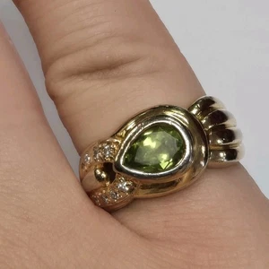 Vintage Vermeil über Sterlingsilber CZ Peridot grüner Stein Ring Größe 5 - Bild 1 von 12