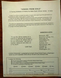 Original 1980's Anti-Apartheid Handbill "VOICES FROM EXILE" Tour ~ Lefifi Tladi - Picture 1 of 1