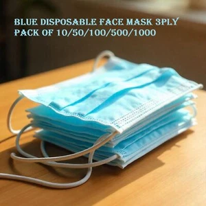 Blue Disposable Face Masks Medical 3 Ply Pack of 10-1000 Non Surgical Dust Mask - Picture 1 of 12