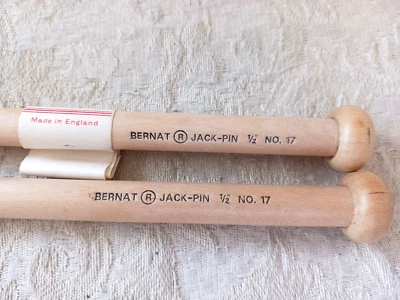 Bernat Jack-Pin No. 17 agujas de tejer de madera vintage de 14 pulgadas hechas en Inglaterra Foto 1 de 4