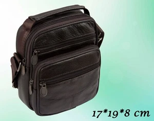 Herren Tasche Leder Umhängetasche Arbeitstasche Schulter Braun - 17 x 19 x 8 cm - Bild 1 von 5