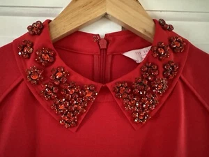 *Ted Baker Sew In Love Red Christmas Peter Pan Jewel Collar Dress VGC*Size UK 10 - Picture 1 of 8