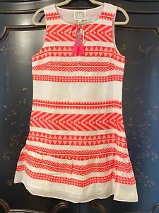 $218 SAIL to SABLE Sleeveless Ruffle Hem Dress with Tassels | White/Pink | Small - Picture 1 of 4