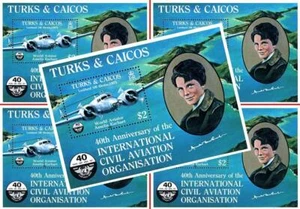 Turks & Caicos= Amelia Earhart // AVIATION // ICAO x5 S/S MNH PLANES $wholesale$ - Picture 1 of 1