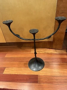 Portacandele tre bracci bronzo stile Giacometti bronzo battuto a mano alto 18” - Foto 1 di 13