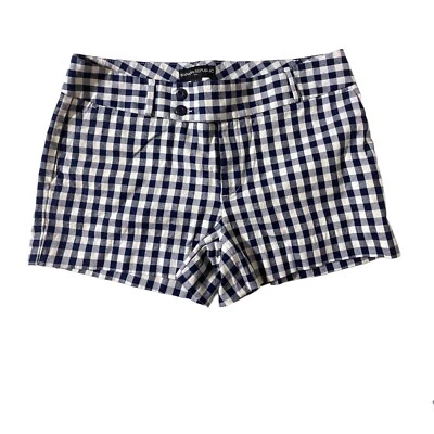 Pantalones Cortos Mujer Banana Republic Elastizados Chino Azul Blanco Cuadros Algodón Foto 1 de 4