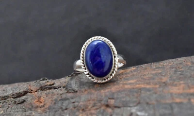 925 Argento Sterling Ovale Donna Anello Lapislazzuli Gemma Massiccio Gioielli - Immagine 1 di 4