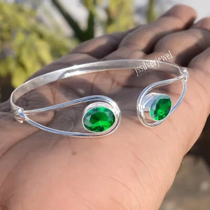 Chrome Diopside Gemstone Bangle 925 Sterling Silver Bracelet For Everyone Gift - Picture 1 of 5