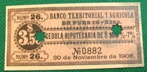 1908 3,5 $ Billete Kolonial Banco Territorial Agricola Puerto Rico Kredit #785 - Bild 1 von 3