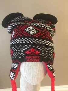 Mickey Mouse Beanie Disney Youth Red Black Mouse Ears Winter Hat Tassel - Picture 1 of 5