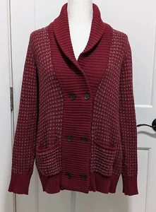 EDDIE BAUER Mens KNIT Cotton WOOL Blend SHAWL COLLAR CARDIGAN Geometric - Picture 1 of 9
