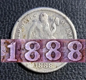 Moneda de diez centavos Liberty Seated 1888/7 S troquel/chip error extremadamente rara D-6 - Imagen 1 de 8