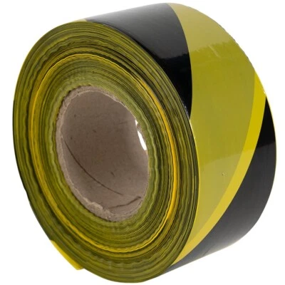 1 Roll 500 Metres Black&Yellow Non Adhesive Barrier Hazard Warning Utility Tape - Image 1 of 3