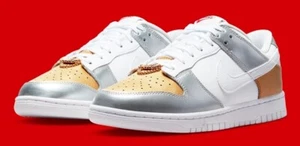 Nike Dunk Low SE Gold White Silver DH4403-700 Women's Size 7.5 - Picture 1 of 8