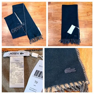 ¡Nuevo! Bufanda con flecos de mezcla de lana Lacoste unisex verde 72" x 15"  Foto 1 de 4