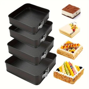 6 SIZESTEEL NON-STICK SPRING FORM SQUARE BAKE CAKE PAN TIN TRAY BAKEWARE SETS - Picture 1 of 15