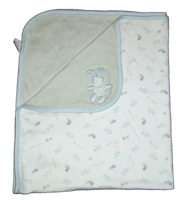 Manta de bebé de colección Gymboree 2002 Nighty Night Stripe Bunny Blocks azul verde Foto 1 de 4