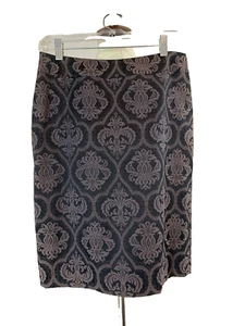 White House Black Market Womens Size 6 Black Paisley Lined Skirt Back Zipper - Picture 1 of 13