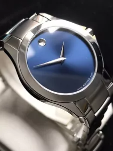 Orologio Da Uomo Autentico Movado Masino Blu Designer Svizzero 0606332 Slim Minimalista - Foto 1 di 15