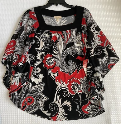 Blusa para mujer Choices roja blanca y negra floral manga campana abierta talla XL NUEVA CON ETIQUETAS Foto 1 de 4