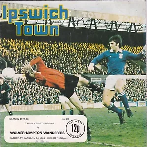 IPSWICH TOWN V WOLVERHAMPTON WANDERERS FA CUP 24/1/76 PROGRAMMA 20/10/2024 - Foto 1 di 1