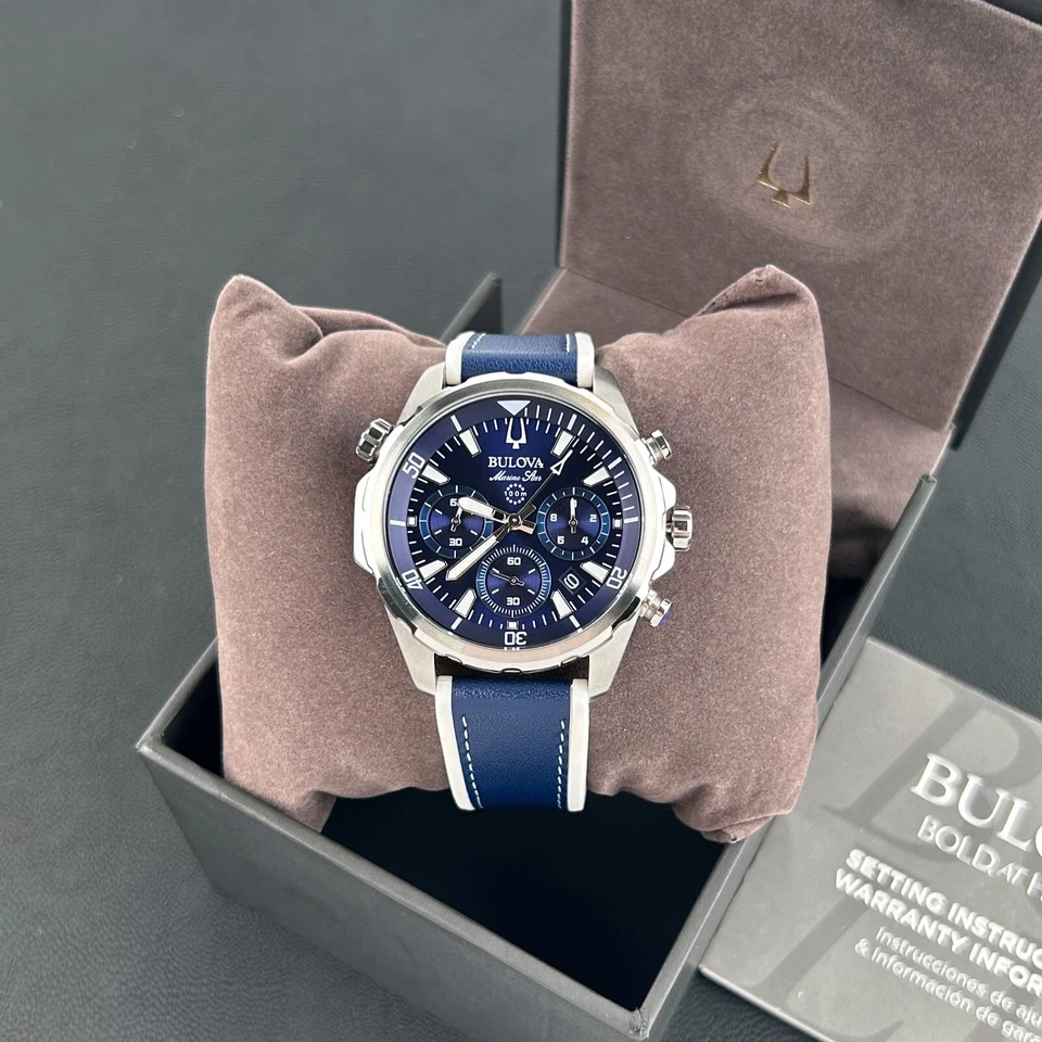 Bulova Marine Star 96B287 Blue Dial-Blue Silicone Strap Men's Quartz Watch 43mm - Image 1 of 4