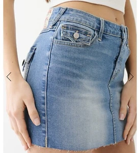 Minifalda vaquera True Religion Sadie SN con solapa talla 29 color lavado dorado mediano - Imagen 1 de 9