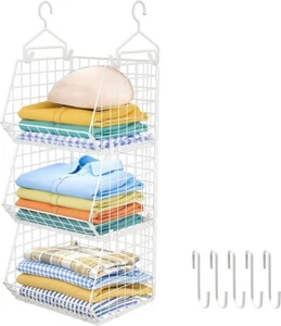 Organizador de armario plegable de 3 niveles, estantes para ropa con 5 ganchos. - Imagen 1 de 6