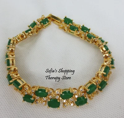 Теннисный браслет XOXO с золотым покрытием 18 карат ширина 7 дюймов зеленый и прозрачный кубический цирконий 10 мм - Изображение 1 из 4