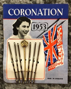 Vintage 1953 Queen Elizabeth II Coronation Bobby Pin Set | Old Stock England UK - Picture 1 of 5