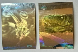 1993 Topps Jurassic Park - Action Hologram #1 And 4 Trex Velociraptor  - Picture 1 of 4