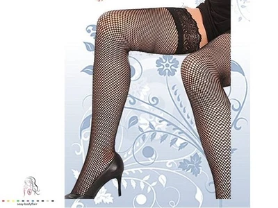 ♥ Halterlose Strümpfe Netz schwarz Gr. XL 48/50 Leg F910 - Bild 1 von 2