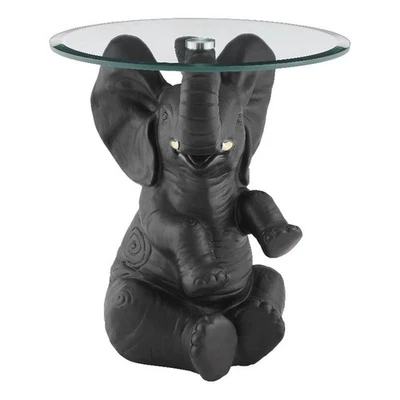 Mesa de acento con tapa de vidrio Linon Ernie Elephant en resina gris oscuro Foto 1 de 4