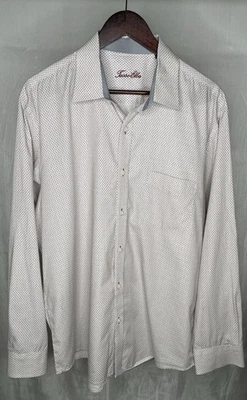 Camisa de vestir Tasso Elba XL gris estampado de diamantes 100 % algodón manga larga para hombre Foto 1 de 4