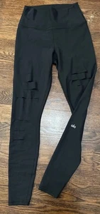Alo Yoga High Waisted Ripped Warrior Leggings Black Full Length Women’s - Picture 1 of 14