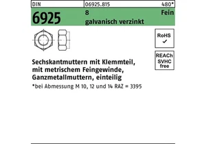 Reyher Sechskantmutter DIN 6925 m.Klemmteil M 14 x 1,5 8 galvanisch verzinkt - Bild 1 von 1