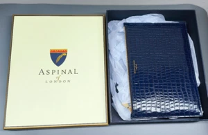 Aspinal of London large navy blue leather croc shine clutch bag pouch NEW - Picture 1 of 9