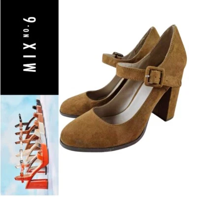 Mix No. 6 tacones retro de plataforma Mary Jane de gamuza marrón, talla 10 Foto 1 de 4