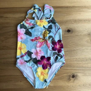 NEW PATBO Toddler Girls Blue Hibiscus Ruffle Swimsuit Size 6T - Picture 1 of 6