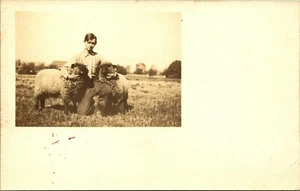 RPPC Man Holding Sheep in Pasture Real Photo Postcard VELOX - Picture 1 of 2