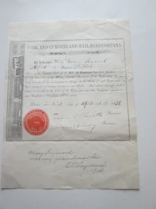 1848-1854 YORK & CUMBERLAND RAILROAD CO. LOTE DE PAPEL, CERTIFICADO DE STOCK DOCUMENTO JUDICIAL ++ - Imagen 1 de 16