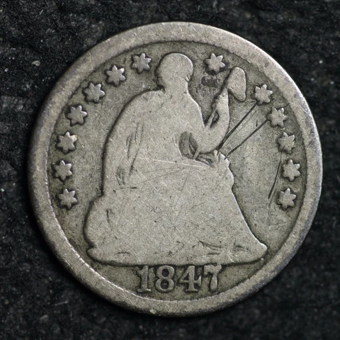 1847 Seated Liberty Silver Half Dime CHOICE GOOD FREE SHIPPING E171 RNC Cover