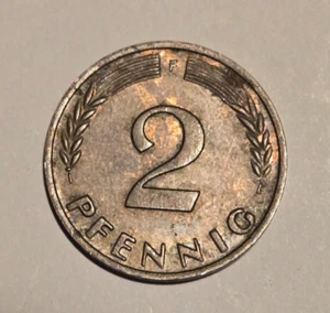 Germany 1958 2 Pfennigs (F Mint;Stuttgart) KM#106-Schon#104  (X7) - Picture 1 of 2
