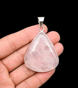 Rose Quartz Silver Pendant 925 Sterling Silver Pendant Handmade Gemstone Pendant - Picture 1 of 4