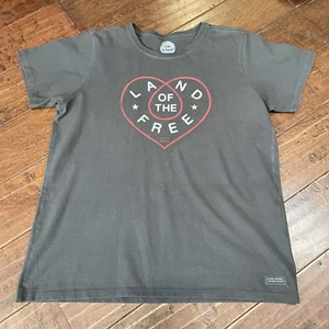 Life Is Good T-Shirt Tee Land of the Free USA Short Sleeve Womens L Large Gray - Picture 1 of 10