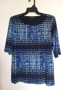 Cable & Gauge Nylon Blouse Abstract Top 3/4 Sleeves Womens Size XL - Picture 1 of 3