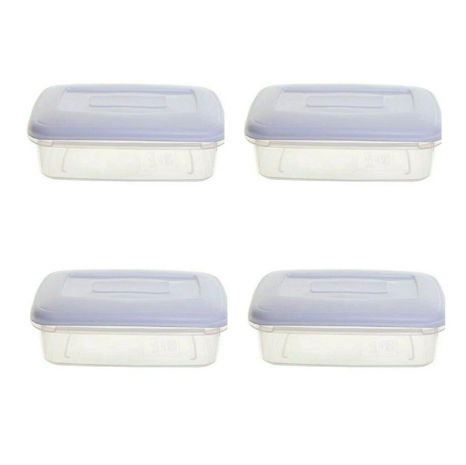 Whitefurze 4 x Rectangle Plastic Food Storer Storage Box Container Freezer 0.8L  - Image 1 of 1