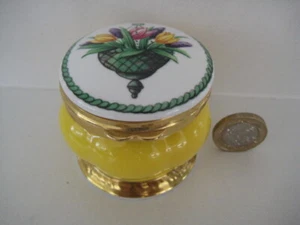 AYNSLEY FINE BONE CHINA HINGED LID ROUND TREASURE TRINKET BOX TULIPS YELLOW BASE - Picture 1 of 11