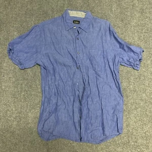 Neiman Marcus Shirt Adult Large Linen Short Sleeve Button Up Collared Blue - Picture 1 of 8